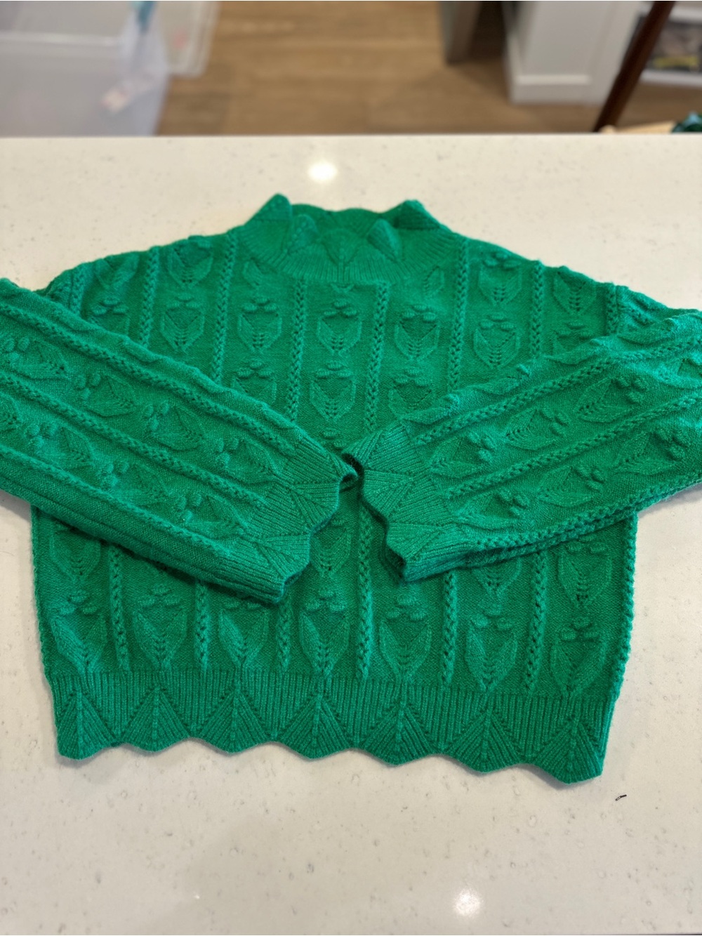 NWOT Cider Green Scalloped Pullover Sweater Size Small Knit Cotton Colorful